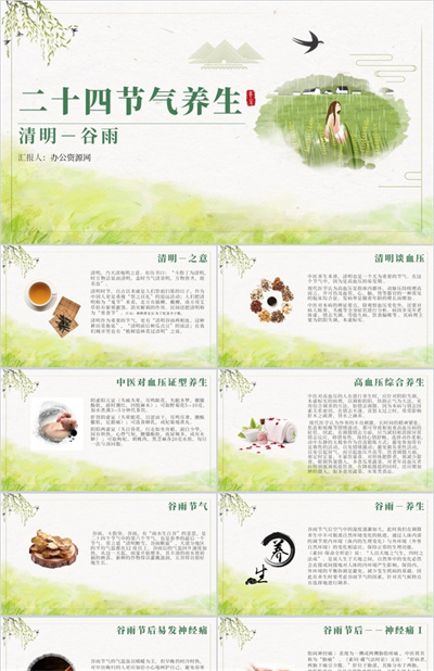 二十四节气养生清明中国传统节日谷雨PPT模板