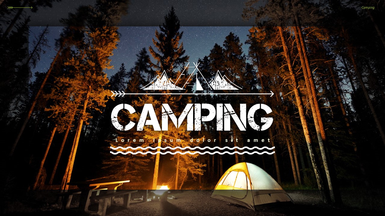 露营户外拓展登山探险旅行帐篷野营旅游自然风光活动策划PPT模板1