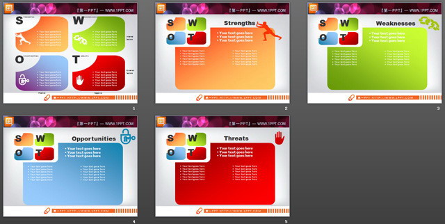 一组并列关系的企业SWOT幻灯片素材