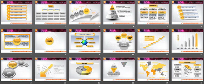 黄色套系的幻灯片图表模板打包下载