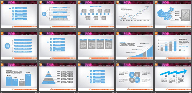 30张工作总结工作汇报PPT图表素材