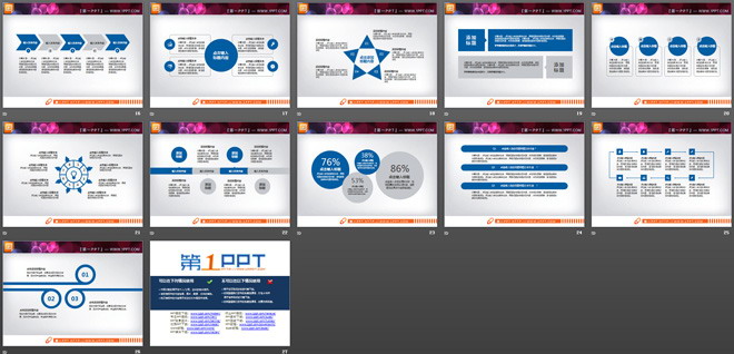 26张扁平化蓝色工作汇报PPT图表