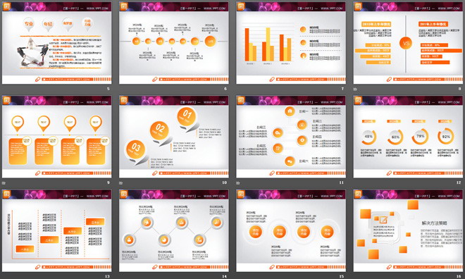 橙色微立体工作总结PPT图表免费下载