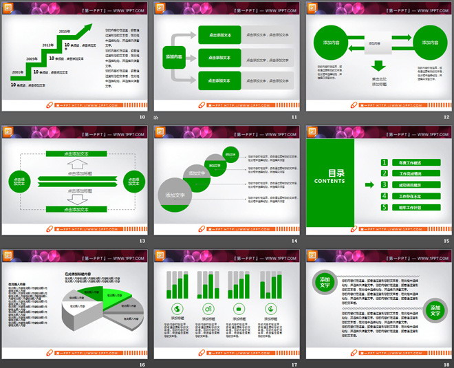 绿色扁平化年中工作总结PPT图表大全