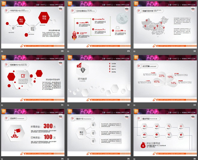 红色微立体创业融资计划书PPT图表大全