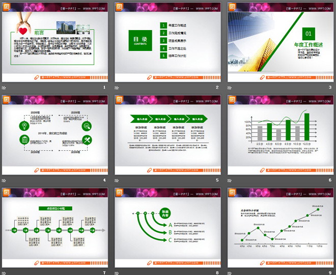绿色扁平化通用商务PPT图表大全