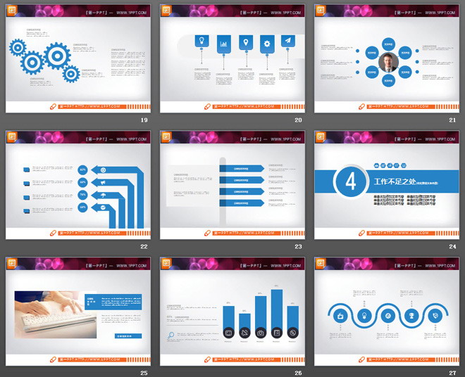 蓝色扁平化年终工作总结PPT图表大全