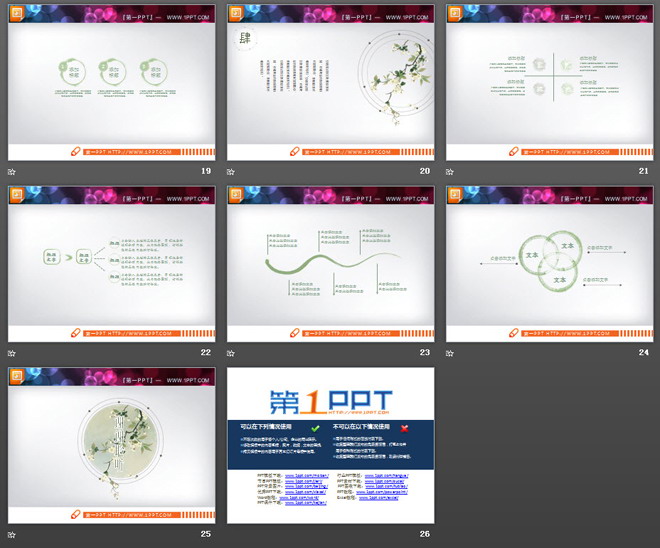 淡雅绿色水墨中国风PPT图表大全
