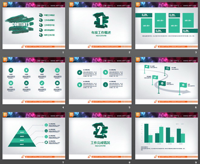 绿色扁平化实用工作总结PPT图表大全
