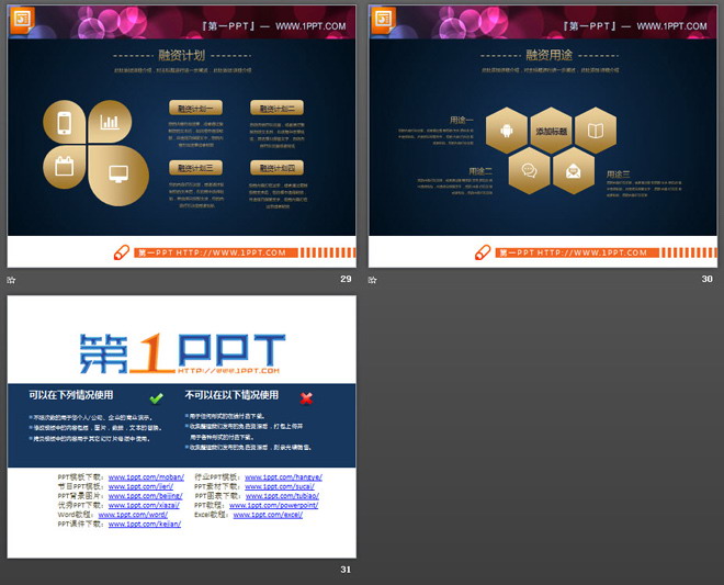 金色扁平化商业融资计划书PPT图表大全