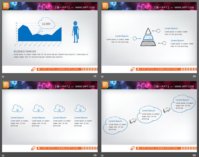 蓝色创意手绘PPT图表打包下载