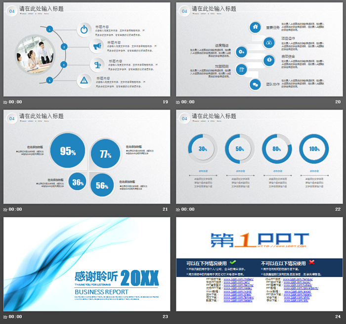 蓝色简洁抽象烟雾背景的工作汇报PPT模板