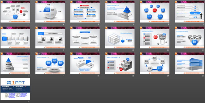 蓝色立体实用PPT图表整套下载