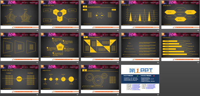 黄色精致扁平实用PPT图表整套下载