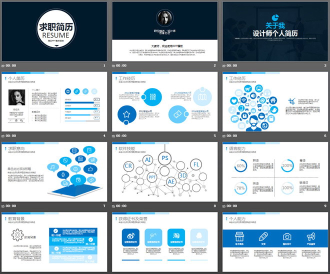 蓝色简洁扁平化个人简历求职竞聘PPT模板
