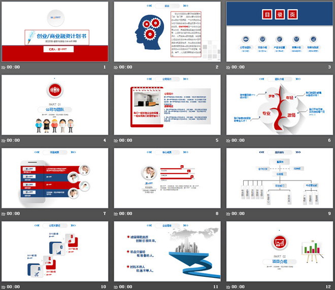 红蓝微立体创业融资计划书PPT模板