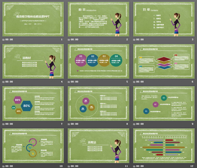 绿色手绘风格的教师教学设计说课PPT模板