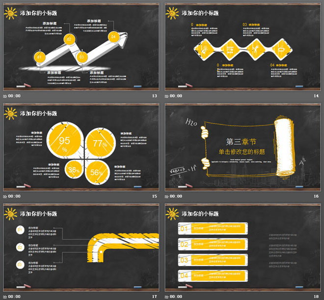 黑板粉笔手绘风格的创意教师说课PPT模板