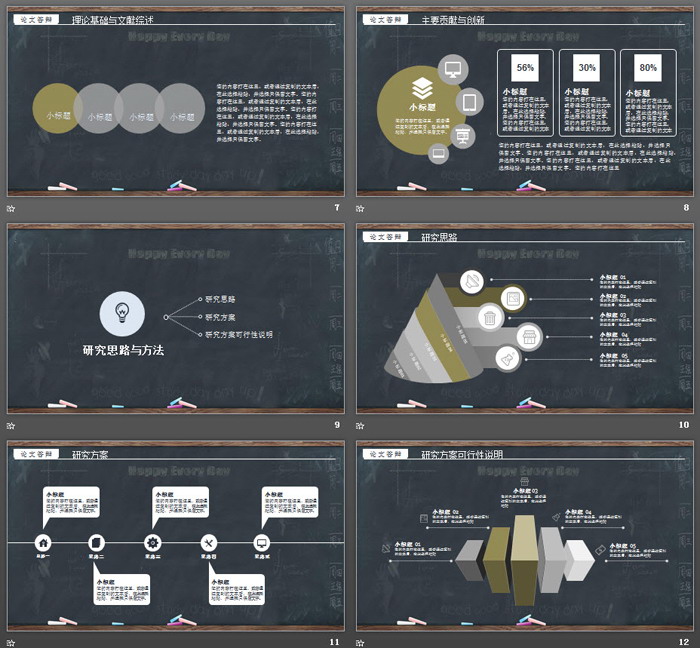 精致黑板粉笔字背景的毕业论文答辩PPT模板