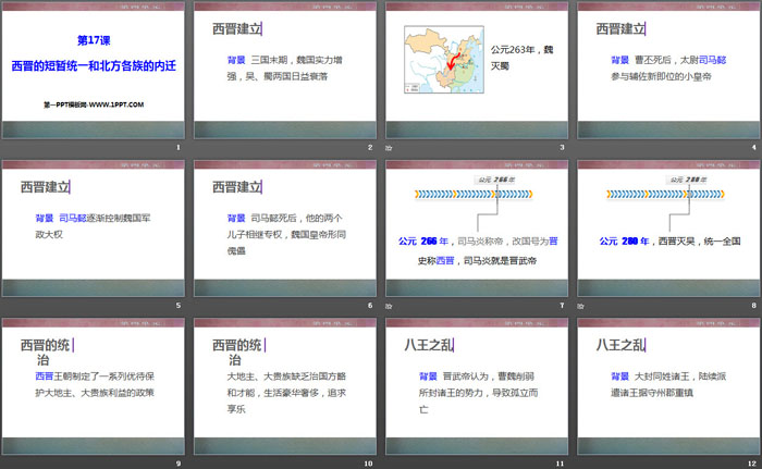 《西晋的短暂统一和北方各族的内迁》PPT课件下载