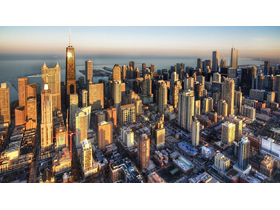 欧美夕阳沿海城市建筑PPT背景图片