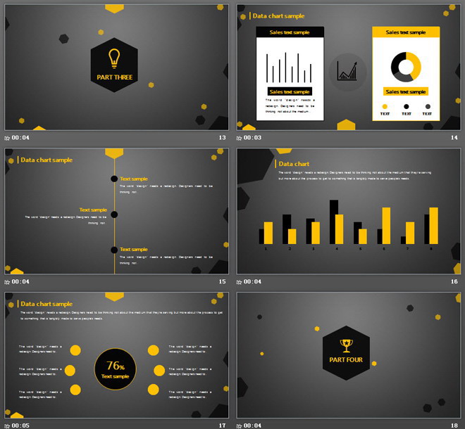 黑金扁平化多边形背景商务PPT模板免费下载