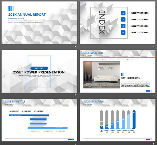 灰色几何立方体背景的通用商务PPT模板