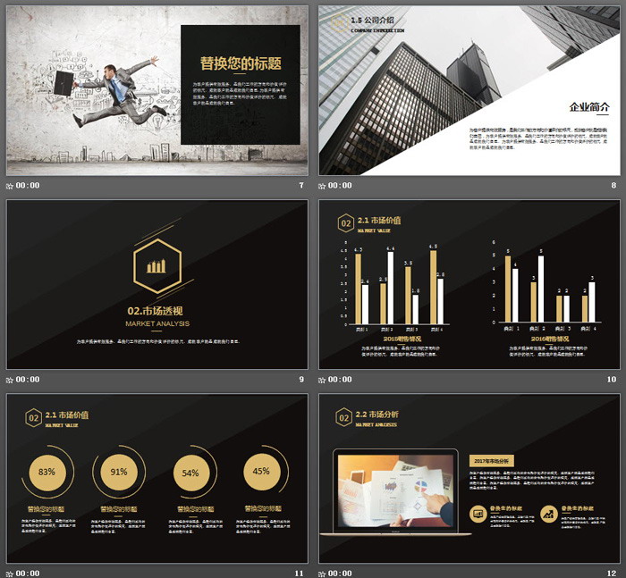 简洁精致黑金配色商业融资计划书PPT模板