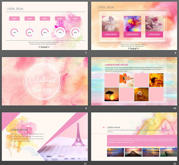 粉色水彩背景的爱情PPT模板免费下载