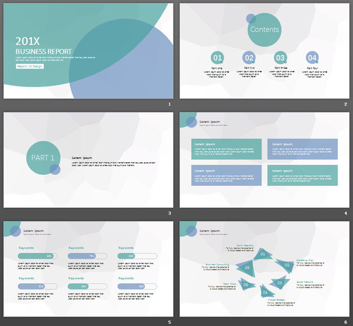 简洁蓝绿扁平化商务PPT模板免费下载