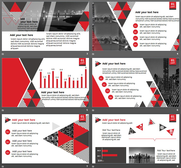 红色欧美三角形排版设计PPT模板