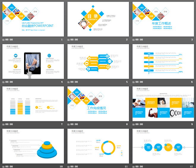 蓝黄多边形组合创业融资计划书PPT模板