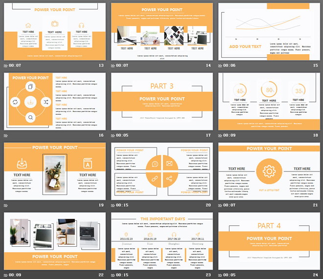 橙色简洁扁平化文字排版商务PPT模板