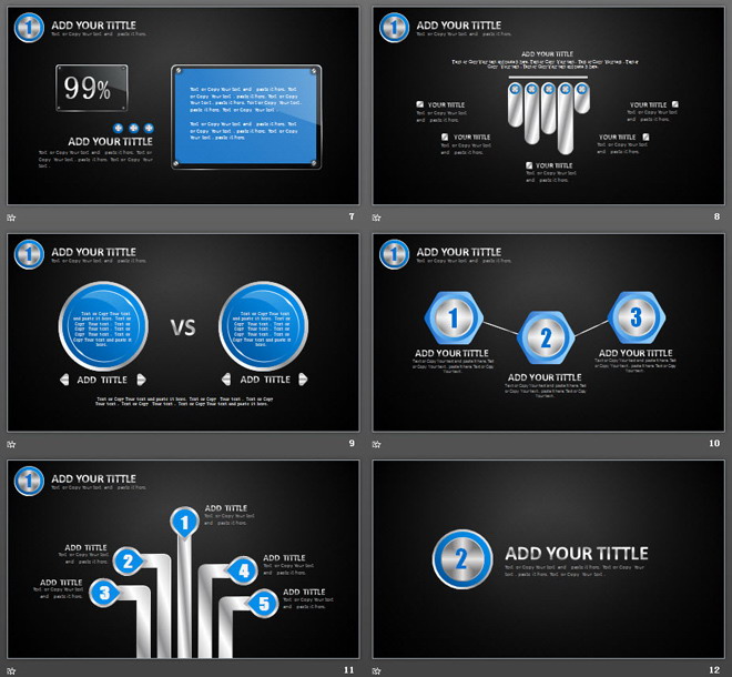 欧美蓝黑动态炫酷金属质感PPT模板