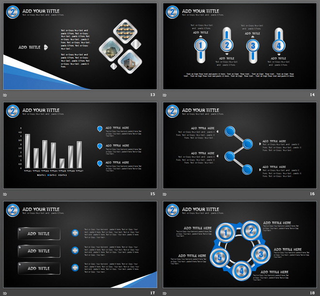 欧美蓝黑动态炫酷金属质感PPT模板