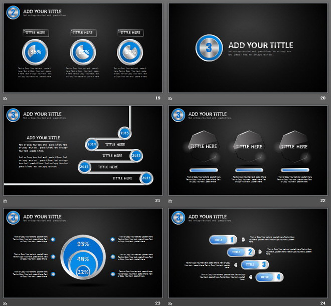 欧美蓝黑动态炫酷金属质感PPT模板