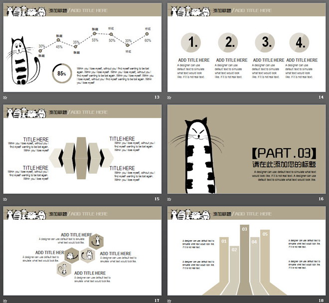 可爱手绘猫咪背景的卡通PPT模板