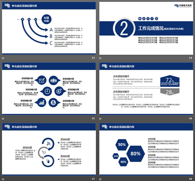 蓝色扁平化风格南方电网工作汇报PPT模板