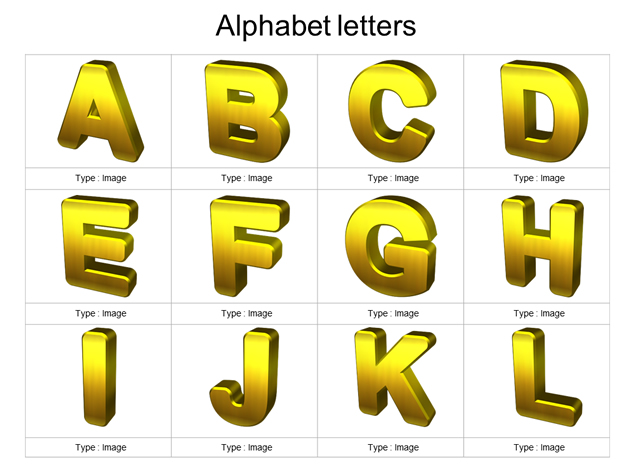 金色立体英文字母ppt素材