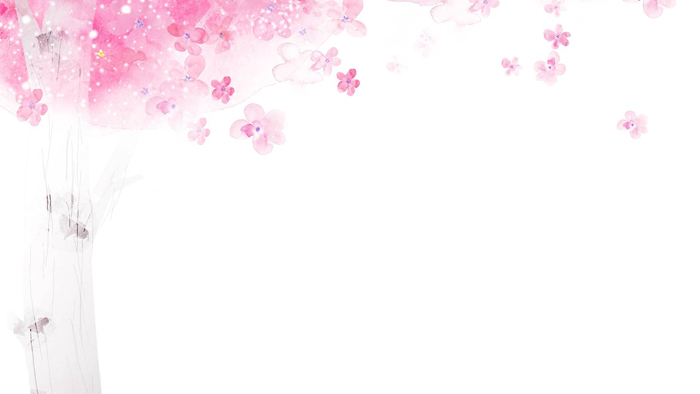 浪漫粉色水彩树木花瓣PPT背景图片