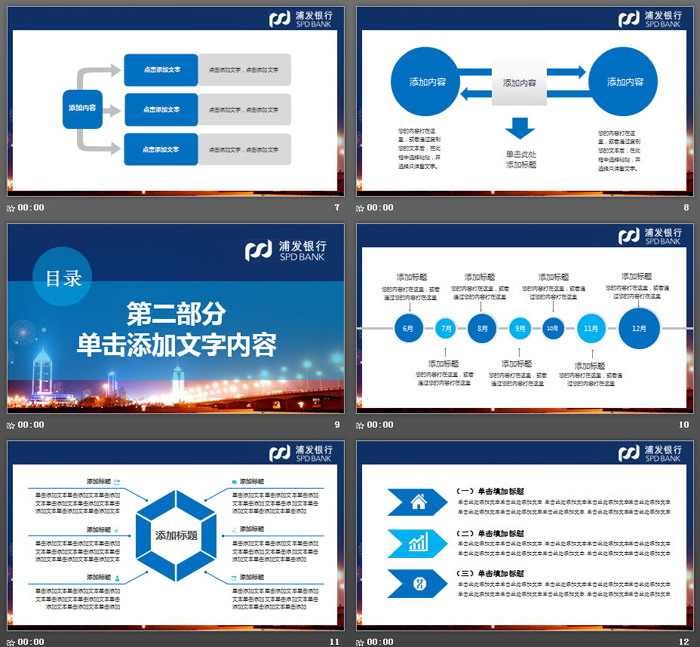 城市夜景背景的浦发银行投资理财PPT模板