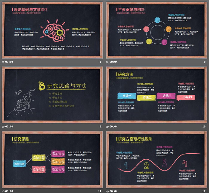 创意黑板粉笔手绘风格毕业答辩PPT模板