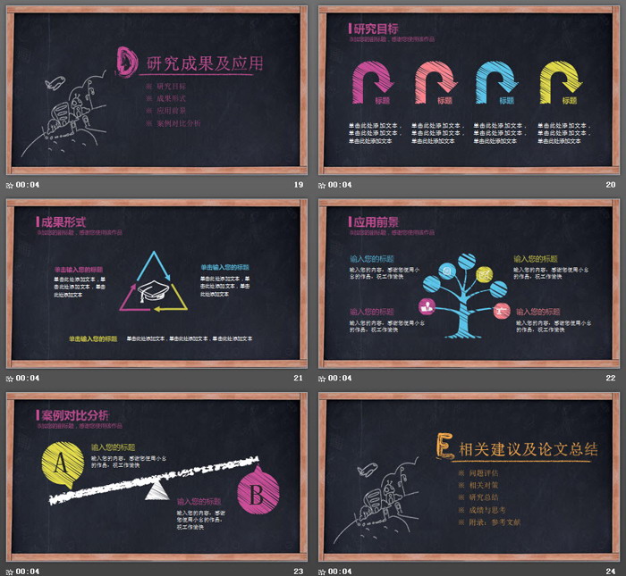 创意黑板粉笔手绘风格毕业答辩PPT模板