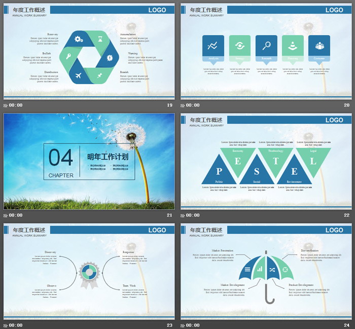 清新蒲公英背景的工作计划PPT模板