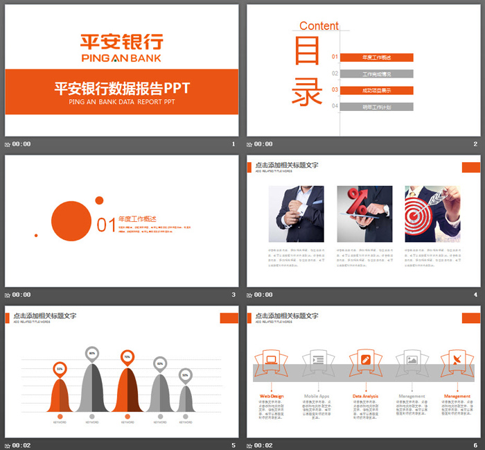 简洁橙色平安银行数据报告PPT模板