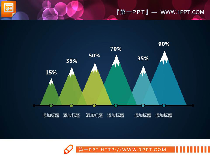 三角小山样式的PPT柱状图