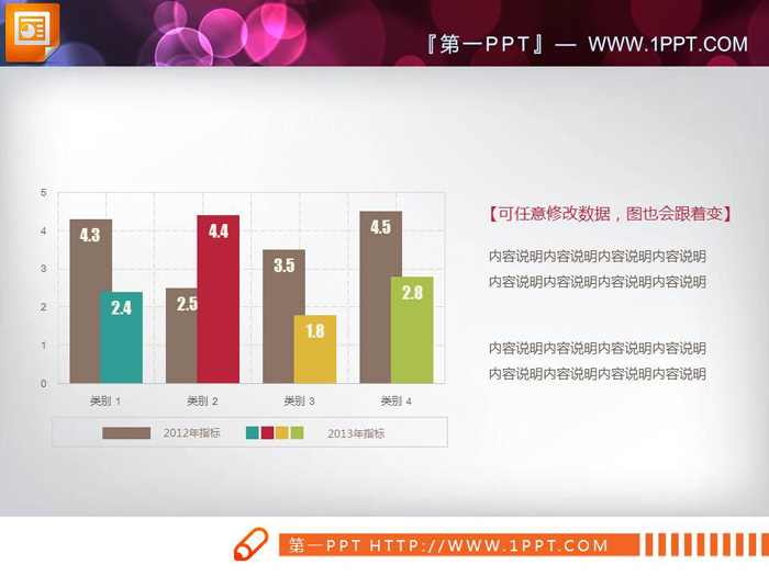 6张多彩扁平化PPT柱状图