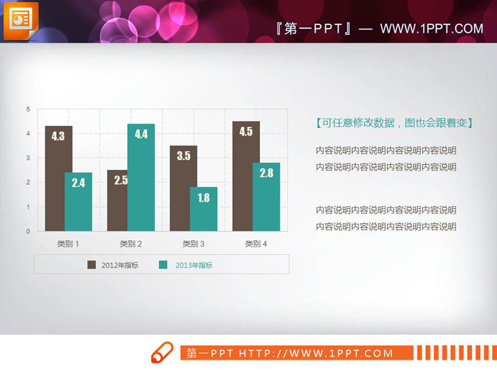 6张多彩扁平化PPT柱状图