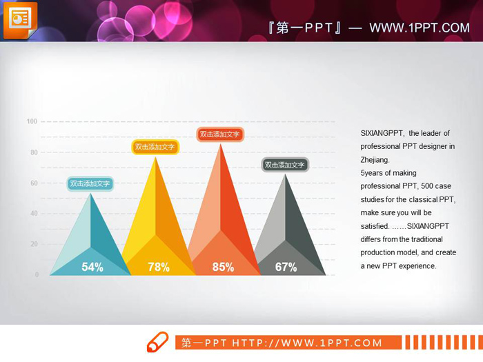 4张彩色锥型PPT柱状图