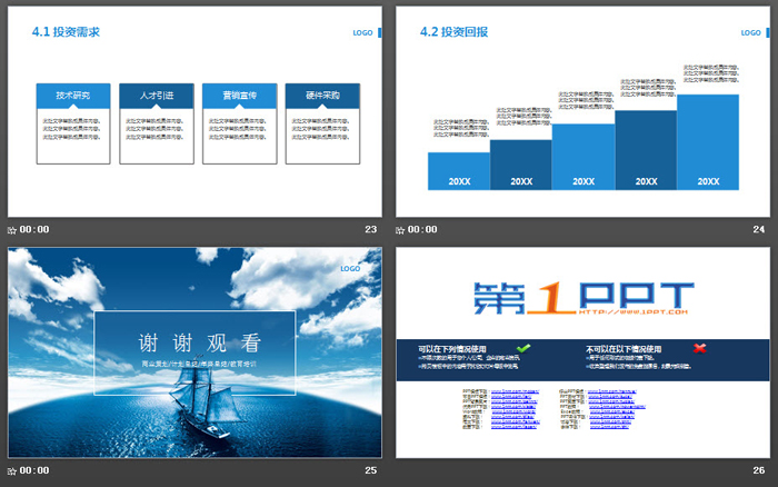 蓝天白云大海帆船商业计划书PPT模板